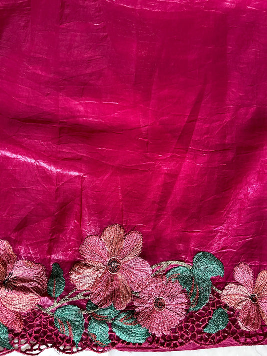 Berry Color Glass Tissue Designer Saree with Embroidery Design and  cut work Mandira Silks
