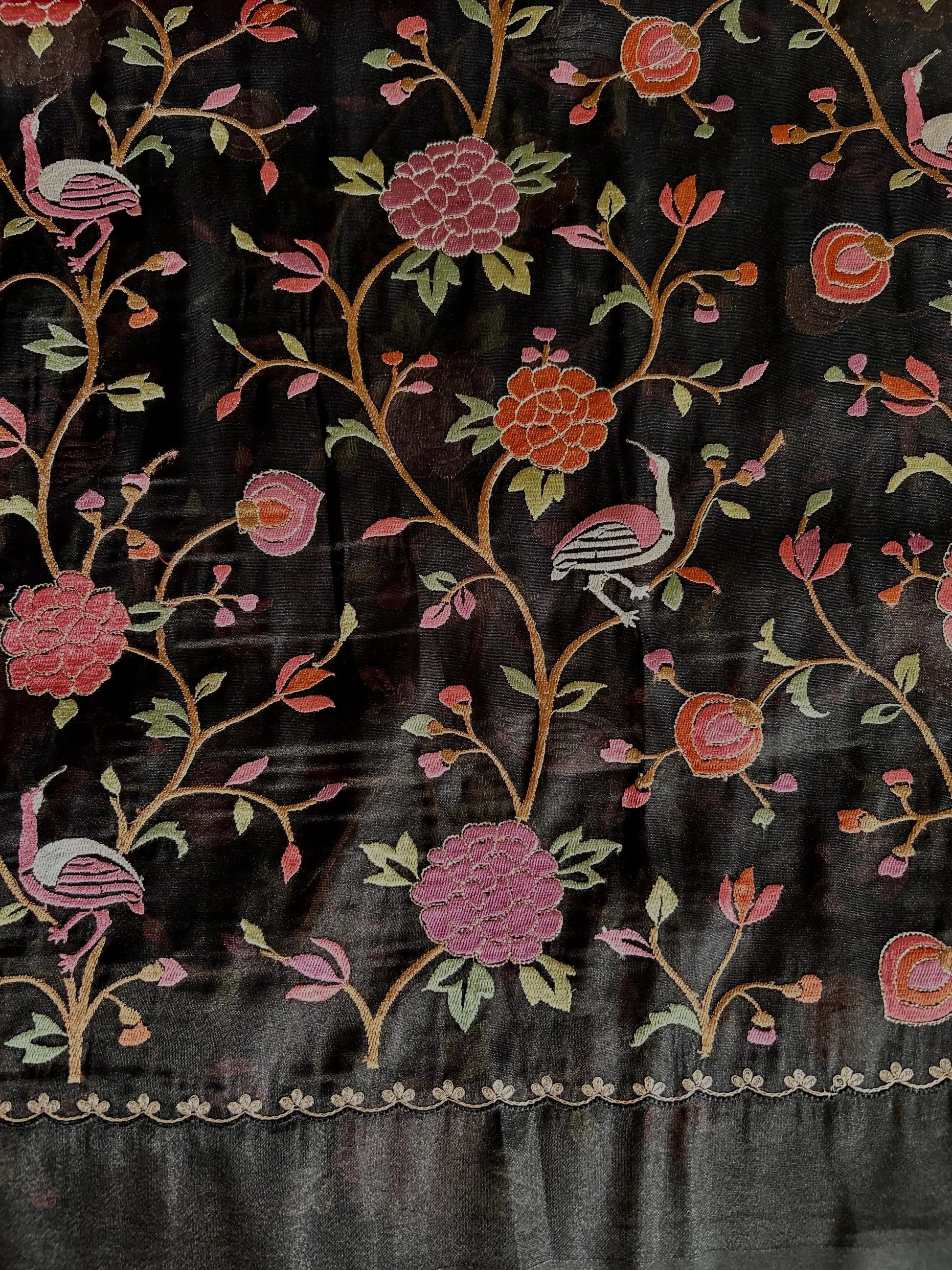 Black Color 1gm Glass Tissue designer saree with Embroidery thread work Mandira Silks
