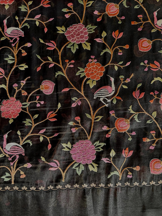 Black Color 1gm Glass Tissue designer saree with Embroidery thread work Mandira Silks