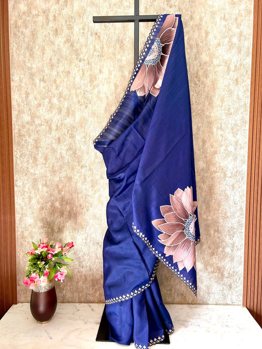 Blue color Tissue designer saree with embroidery work Mandira Silks