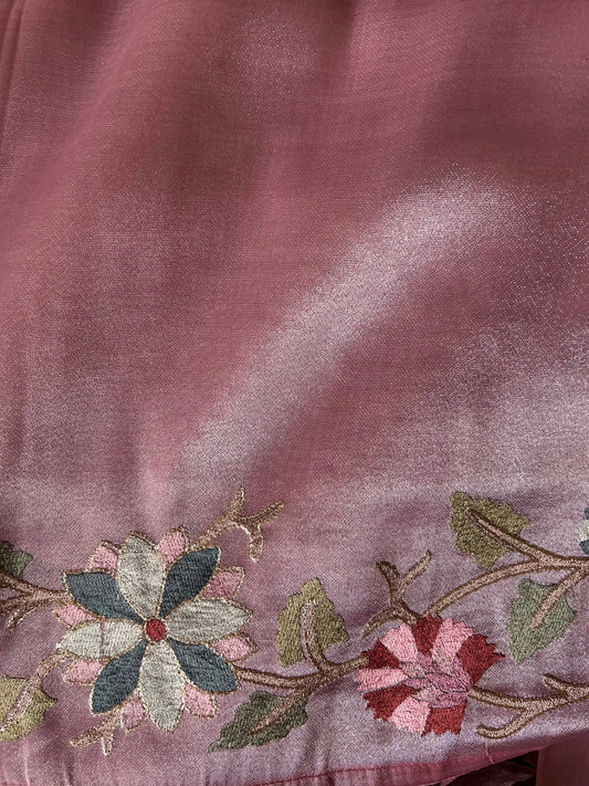Pastel Pink color Glass Tissue Saree Mandira Silks