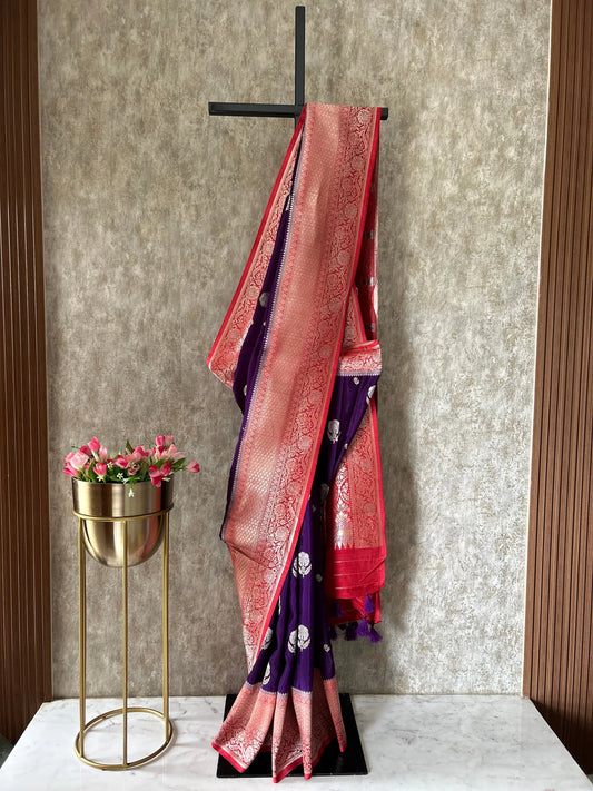 Purple color munga Silk Banarasi Saree 