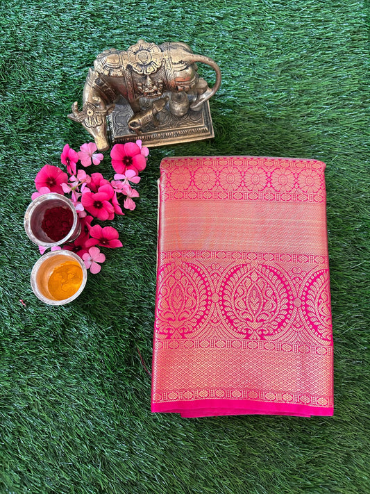 Pale Yellow and Pink Kanjivaram Semi Silk Sarees Mandira Silks