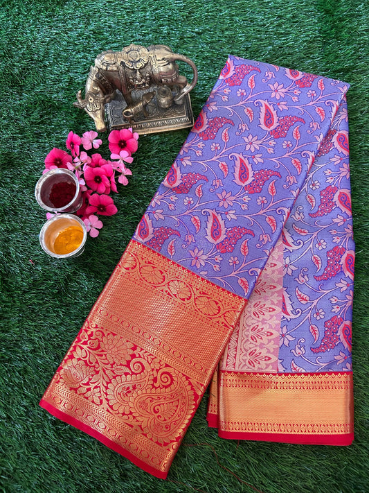 Lavender and Red Kanjivaram Semi Silk Sarees Mandira Silks