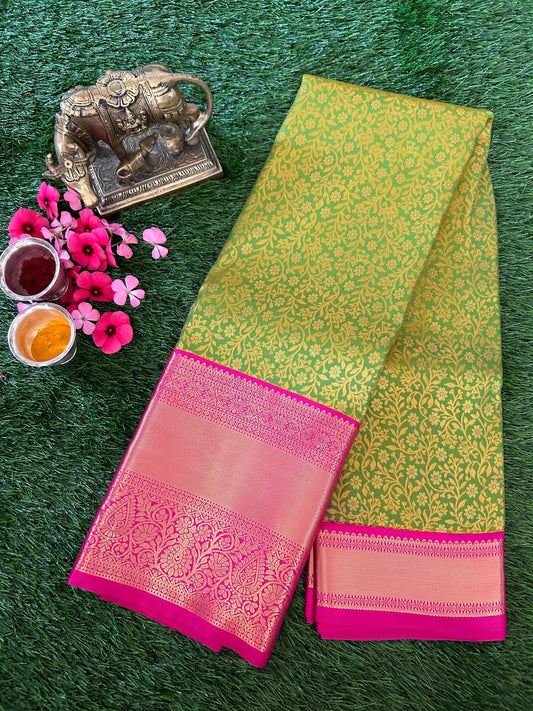 Green and Rani Pink Kanjivaram Semi Silk Sarees Mandira Silks