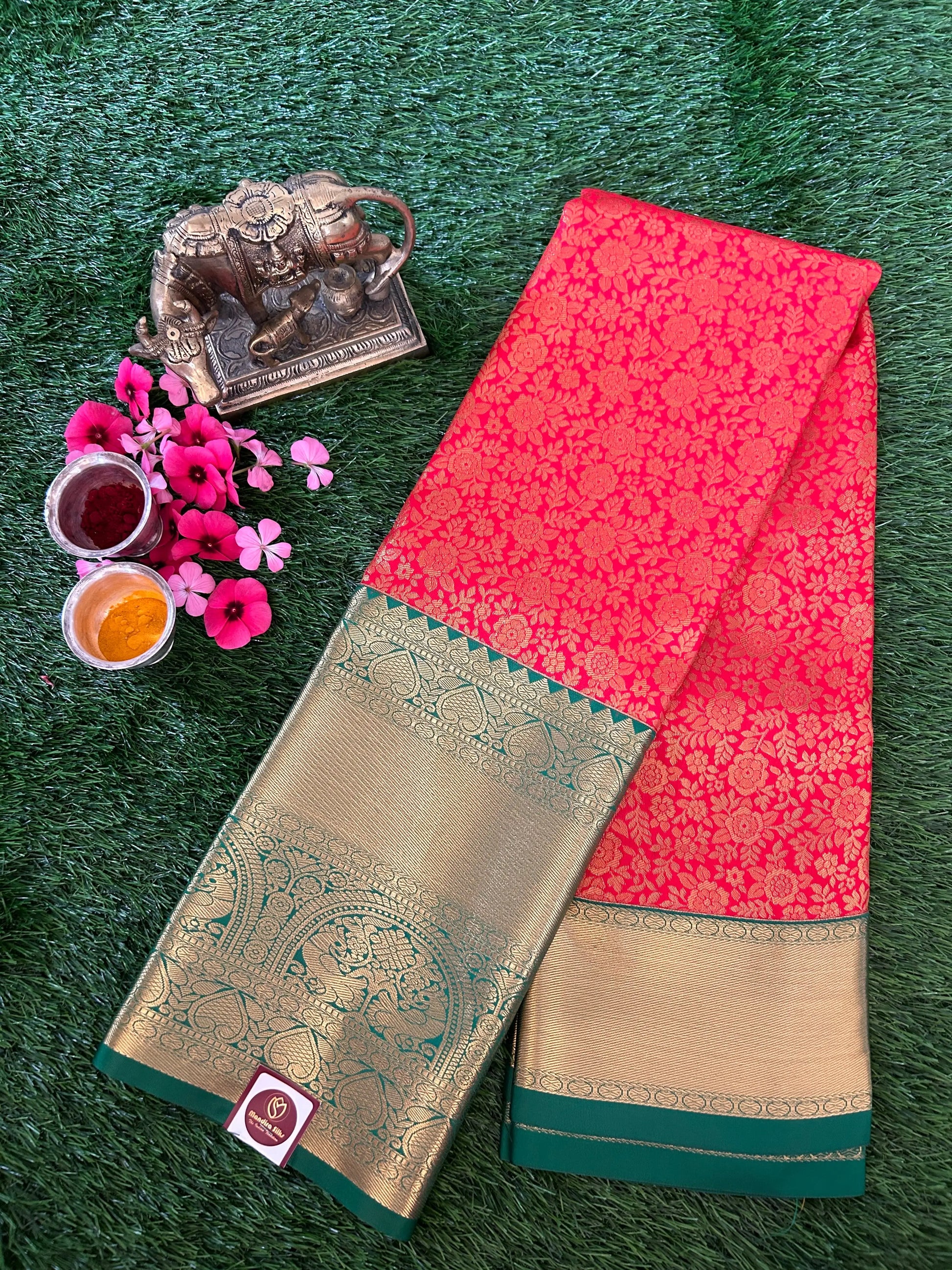 Red and Green Kanjivaram Semi Silk Sarees Mandira Silks