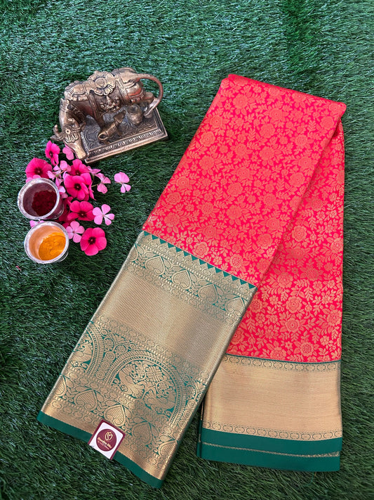 Red and Green Kanjivaram Semi Silk Sarees Mandira Silks