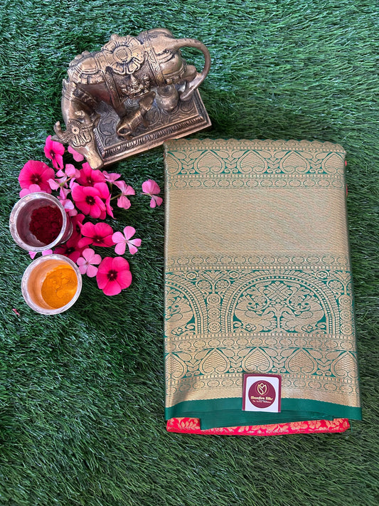 Red and Green Kanjivaram Semi Silk Sarees Mandira Silks
