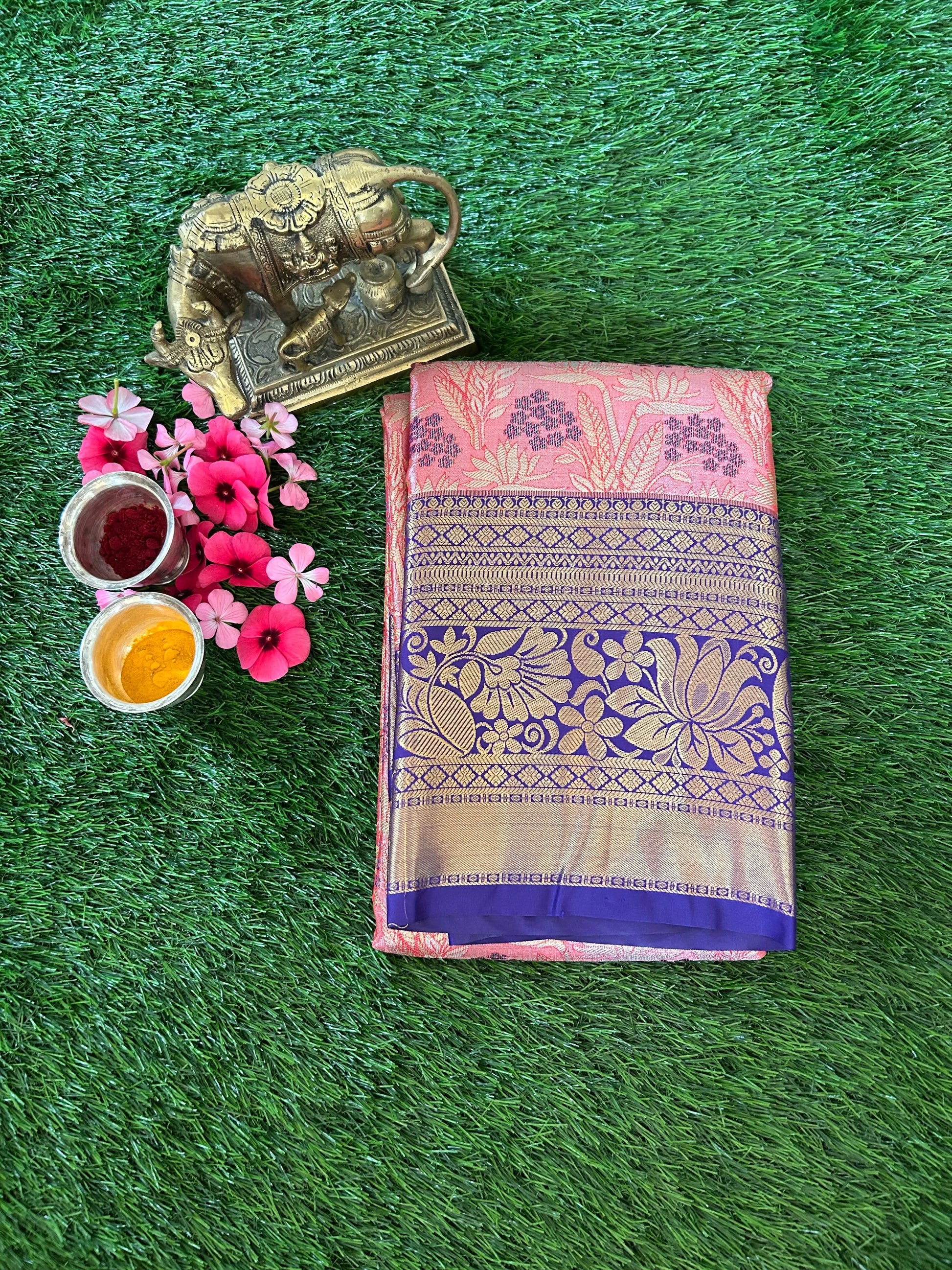 Pink and Navy Blue Kanjivaram Semi Silk Sarees Mandira Silks