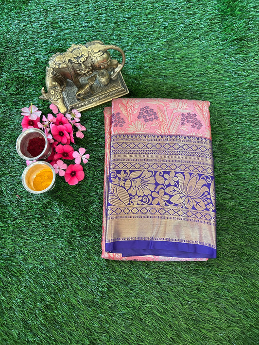 Pink and Navy Blue Kanjivaram Semi Silk Sarees Mandira Silks