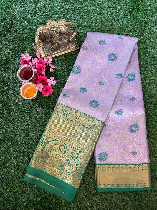 Lavender and green Kanjivaram Semi Silk Sarees Mandira Silks