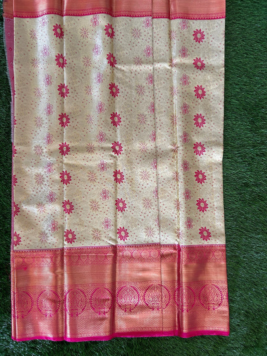 Pale Yellow and Pink Kanjivaram Semi Silk Sarees Mandira Silks