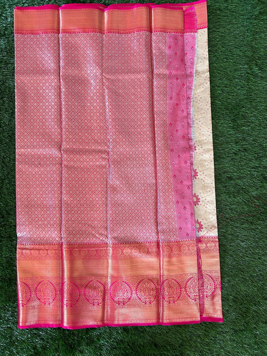 Pale Yellow and Pink Kanjivaram Semi Silk Sarees Mandira Silks