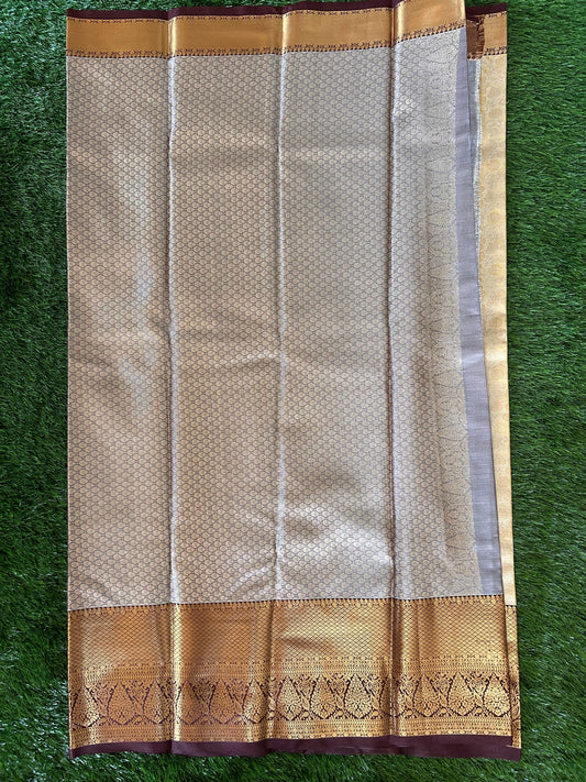 Pale Yellow and Brown Kanjivaram Semi Silk Sarees Mandira Silks