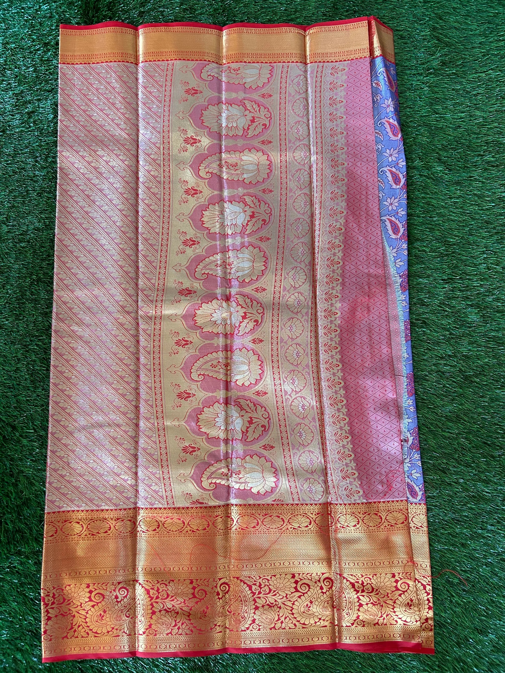 Lavender and Red Kanjivaram Semi Silk Sarees Mandira Silks