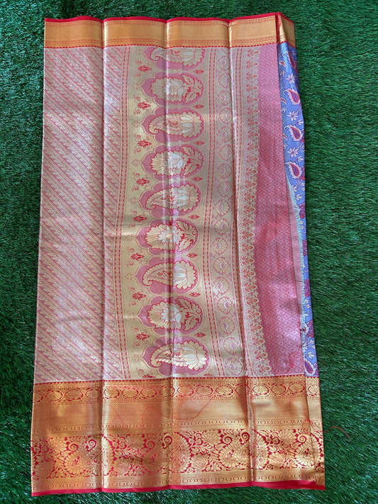 Lavender and Red Kanjivaram Semi Silk Sarees Mandira Silks