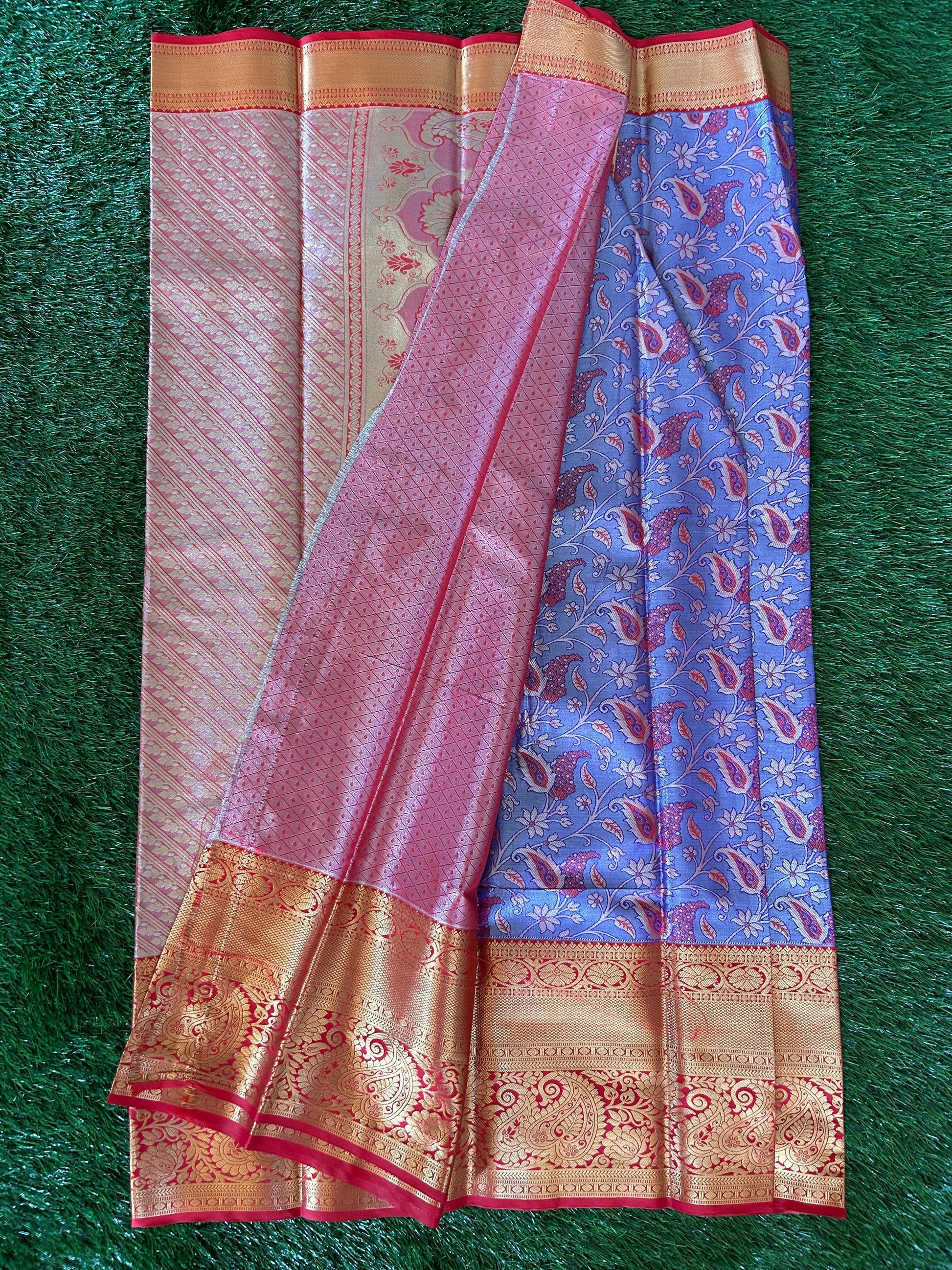 Lavender and Red Kanjivaram Semi Silk Sarees Mandira Silks