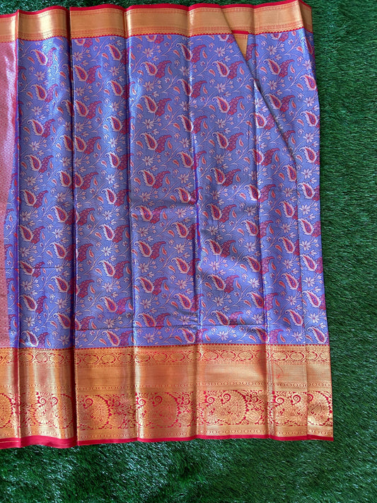 Lavender and Red Kanjivaram Semi Silk Sarees Mandira Silks