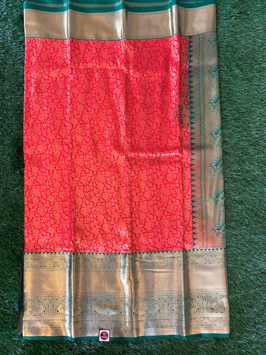 Red and Green Kanjivaram Semi Silk Sarees Mandira Silks
