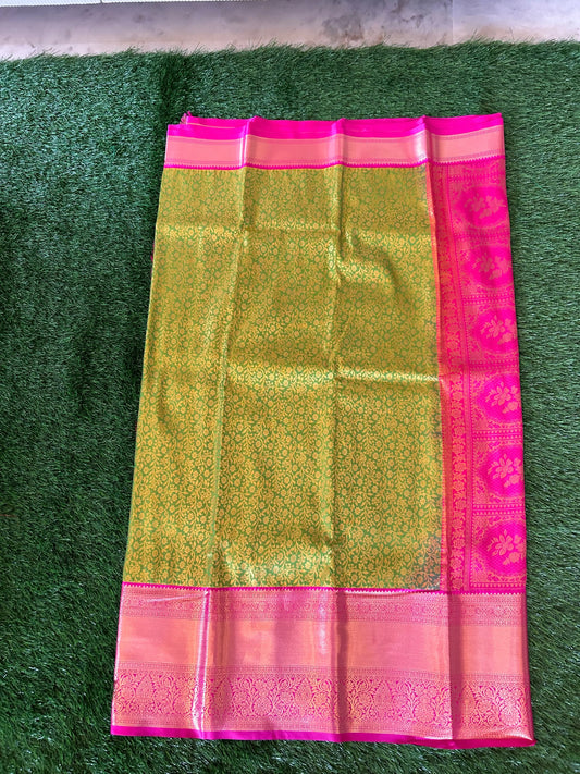 Green and Rani Pink Kanjivaram Semi Silk Sarees Mandira Silks