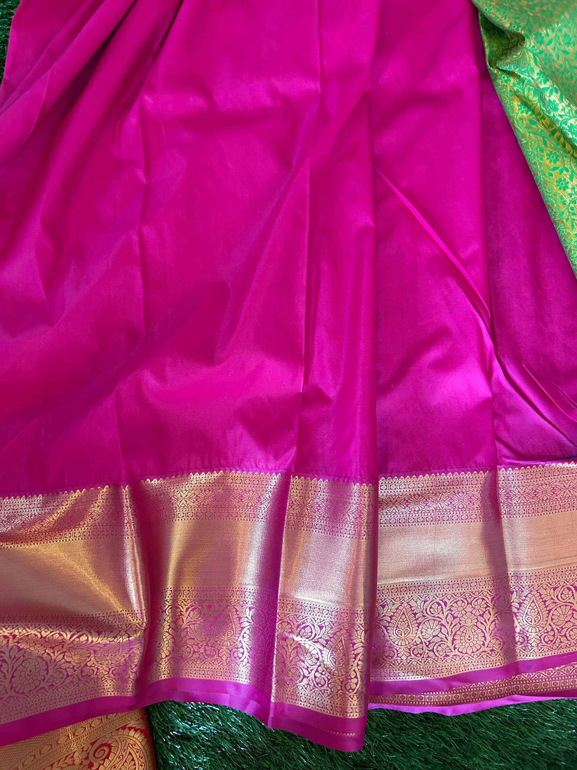 Green and Rani Pink Kanjivaram Semi Silk Sarees Mandira Silks