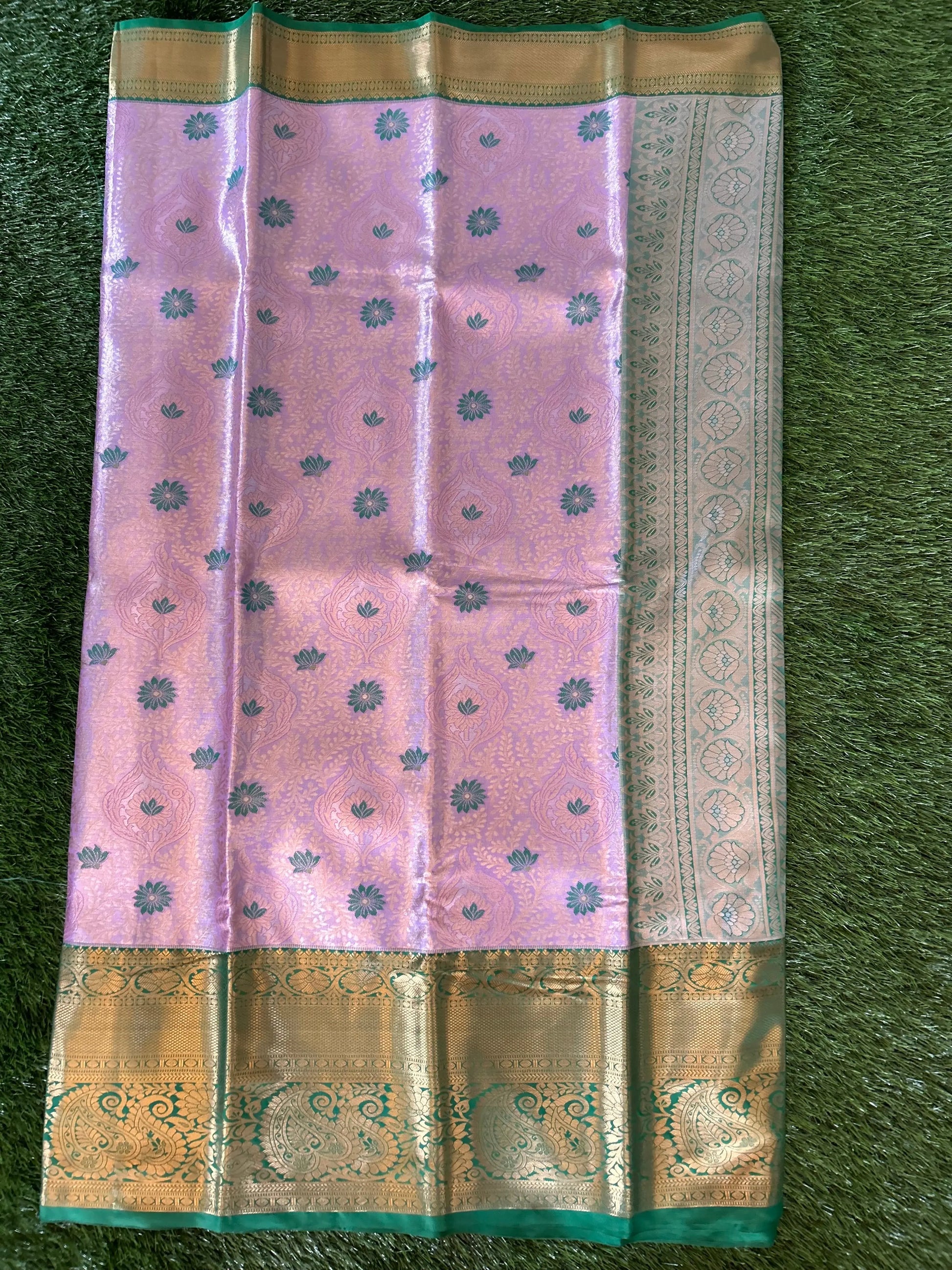 Lavender and green Kanjivaram Semi Silk Sarees Mandira Silks