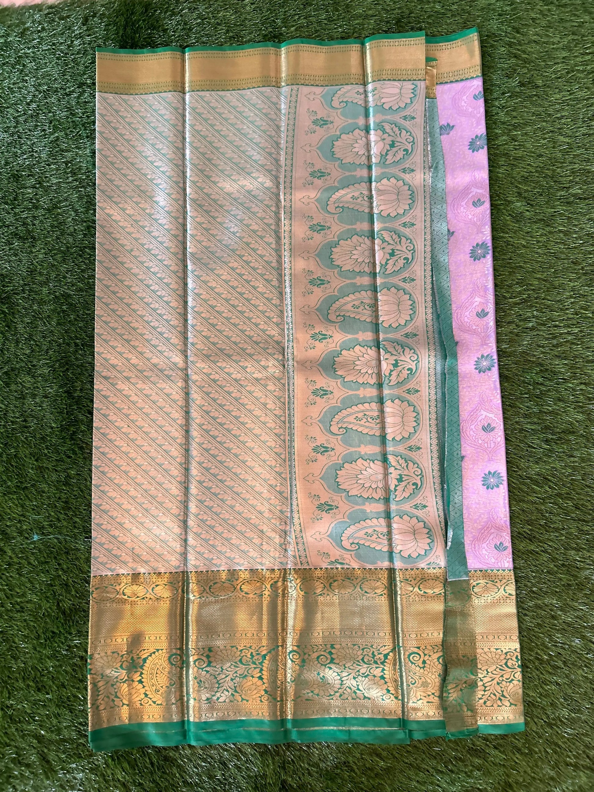 Lavender and green Kanjivaram Semi Silk Sarees Mandira Silks