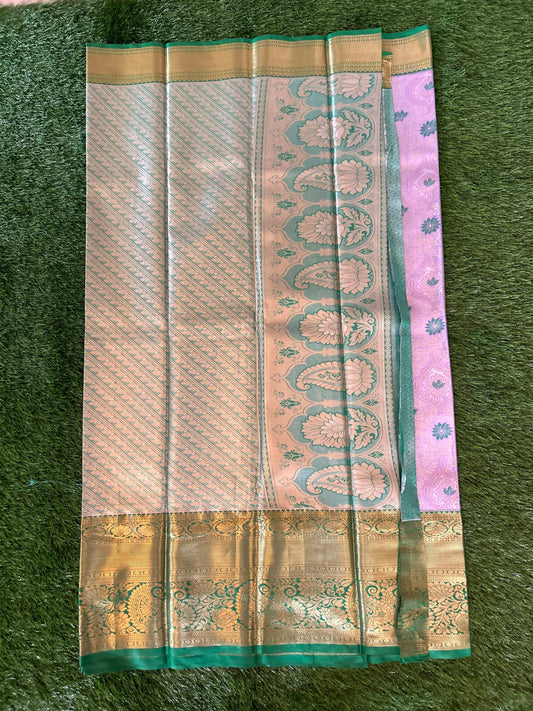 Lavender and green Kanjivaram Semi Silk Sarees Mandira Silks