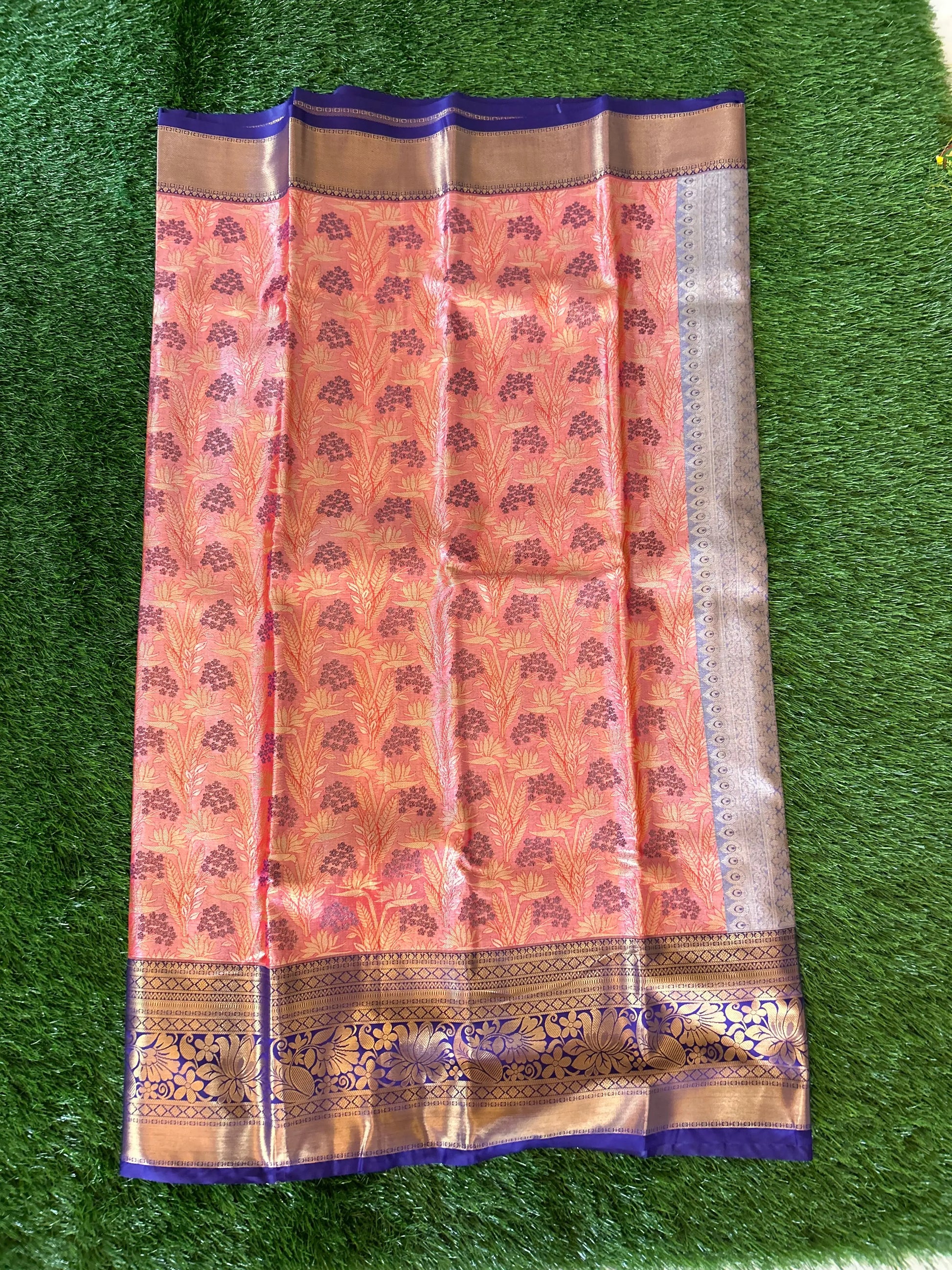 Pink and Navy Blue Kanjivaram Semi Silk Sarees Mandira Silks
