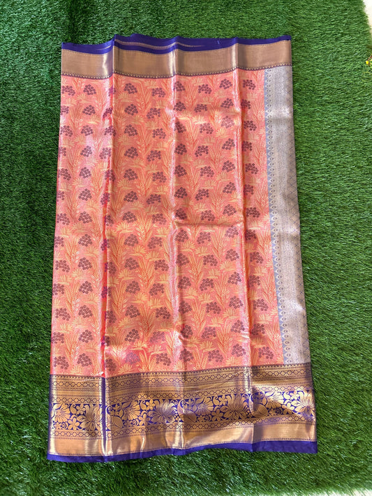 Pink and Navy Blue Kanjivaram Semi Silk Sarees Mandira Silks