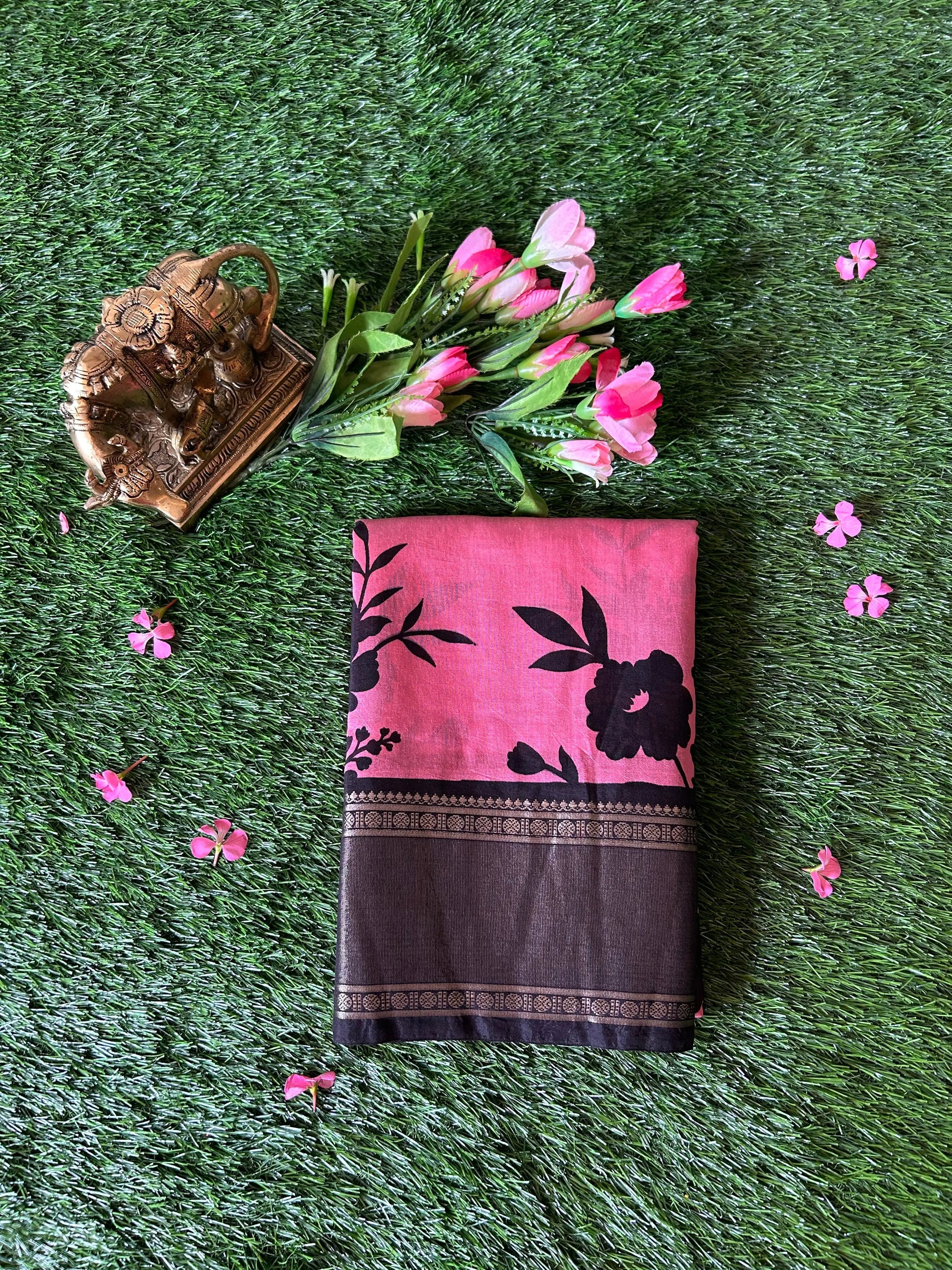 Pink Color Assam Silk Saree with zari border Mandira Silks
