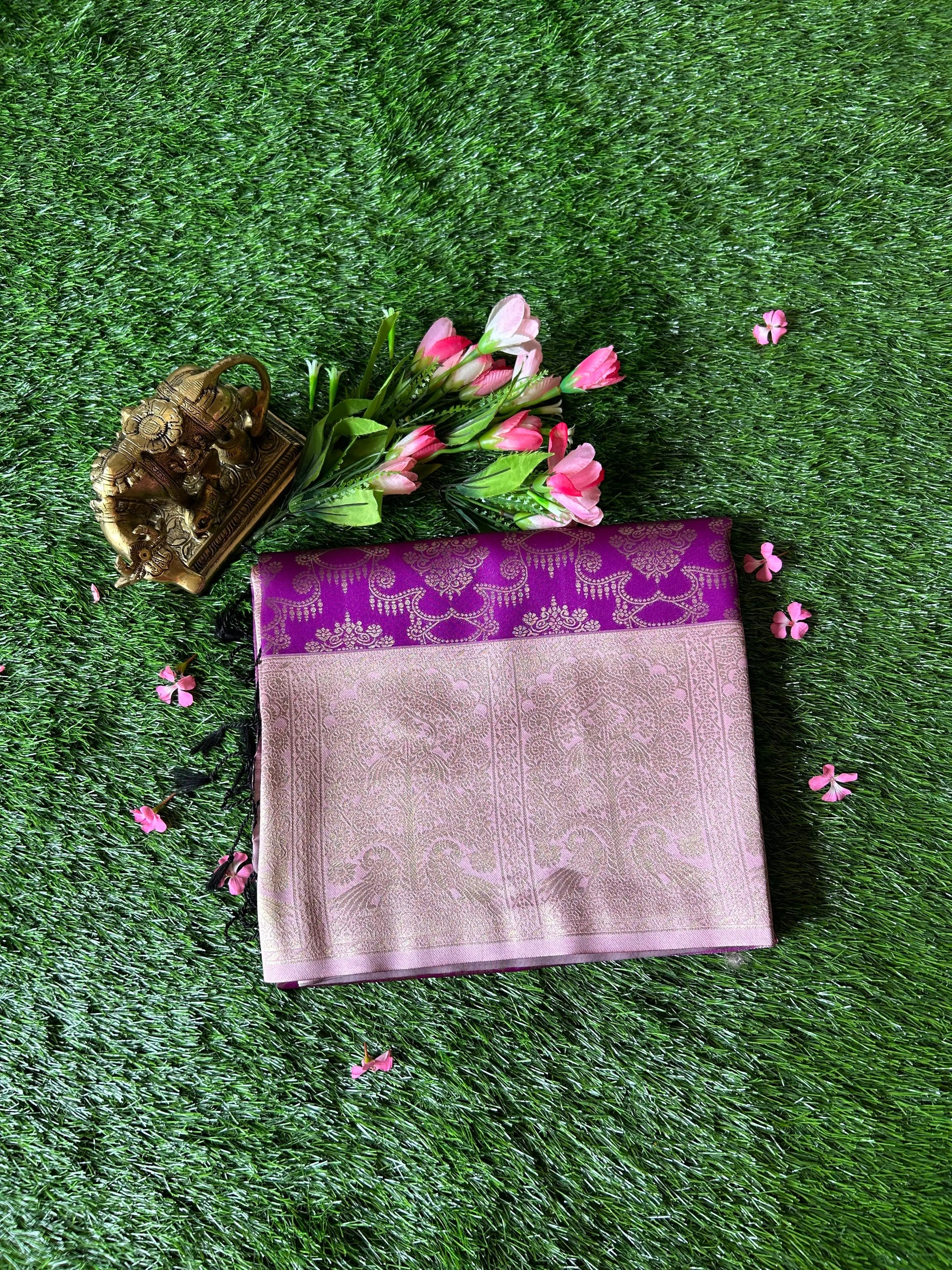 Lavender Color Dola Silk Saree with contrast border Mandira Silks