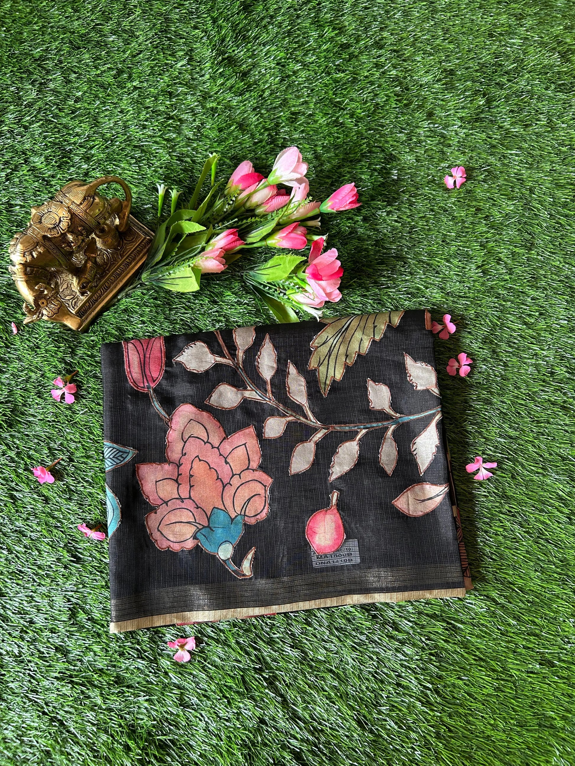 Black color Kota Saree with Kalamkari appliqué work Mandira Silks