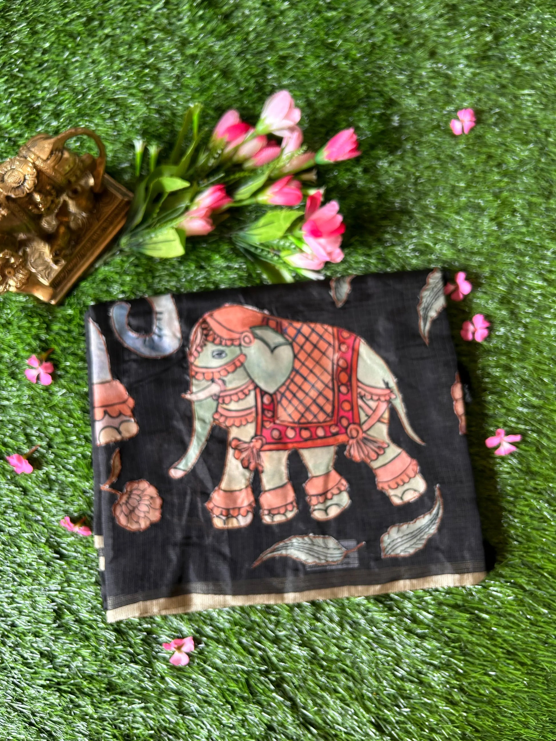 Black color Kota Saree with Kalamkari appliqué work Mandira Silks