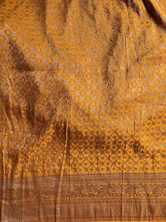 Black Color Kadi Georgette Banaras saree with contrast yellow border Mandira Silks