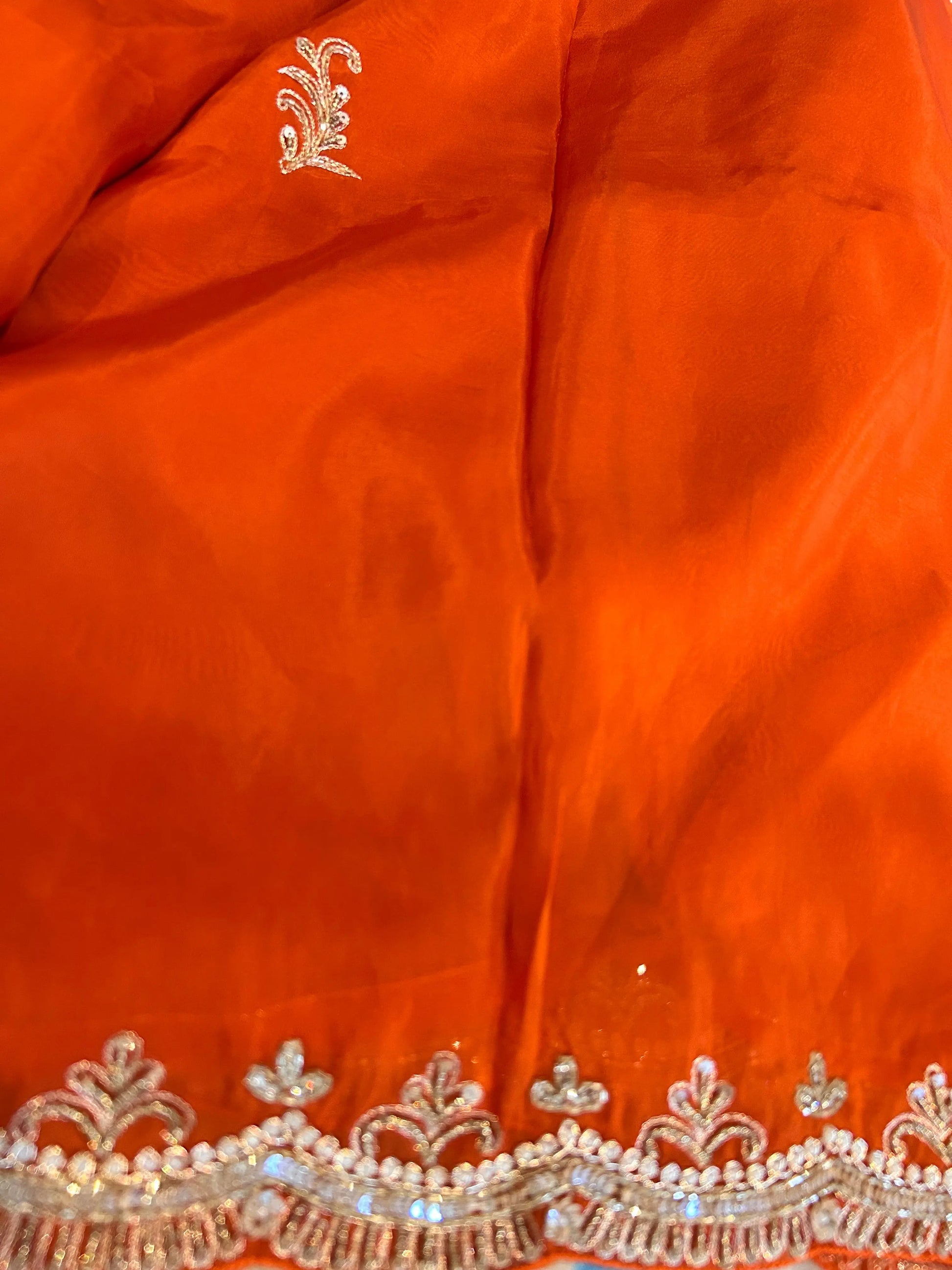 Rusty Orange Color Chinon saree with Kardana work Mandira Silks