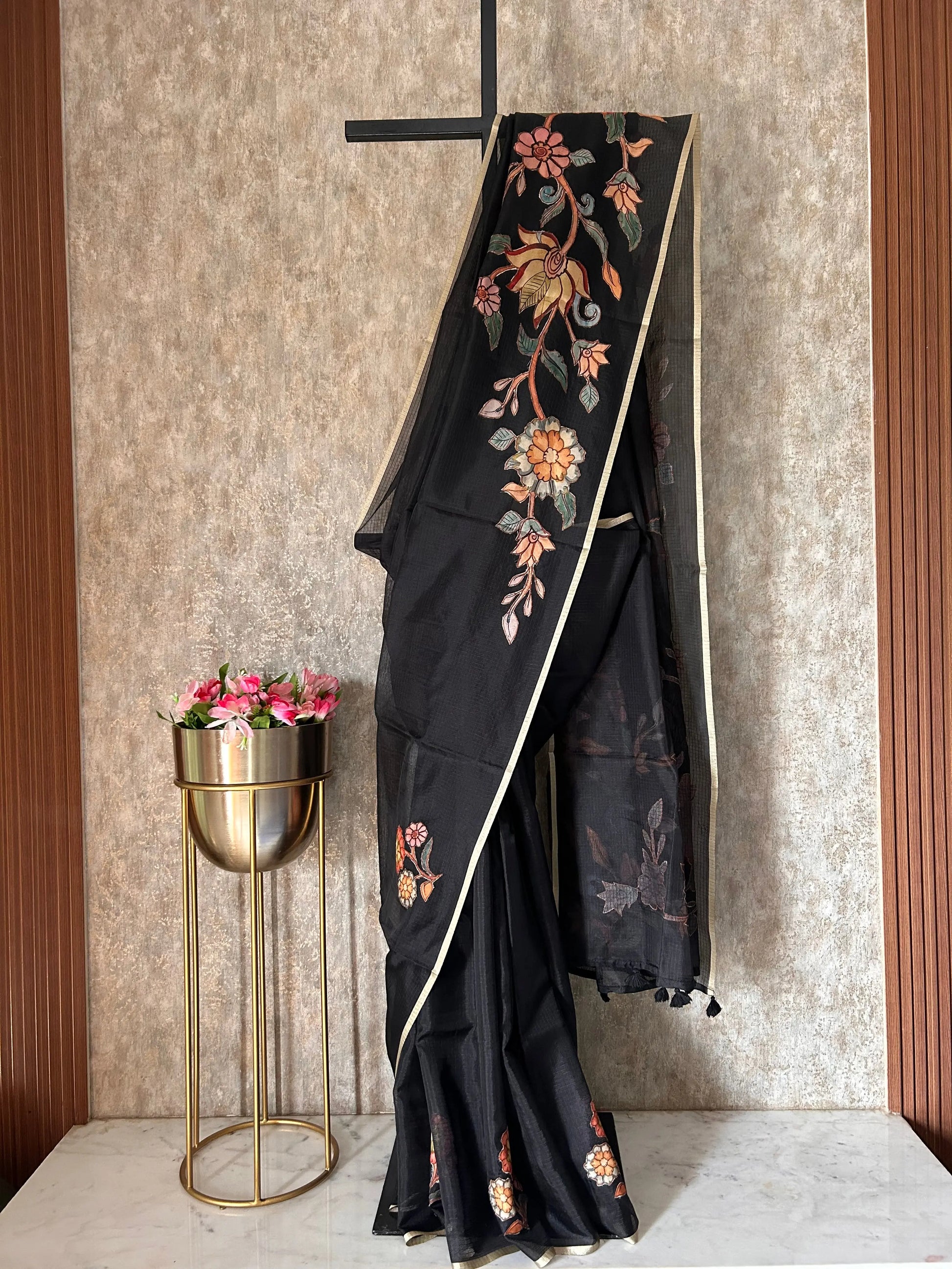 Black color Kota Saree with Kalamkari appliqué work (Copy) Mandira Silks
