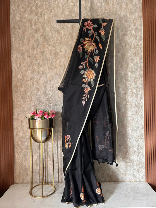 Black color Kota Saree with Kalamkari appliqué work (Copy) Mandira Silks