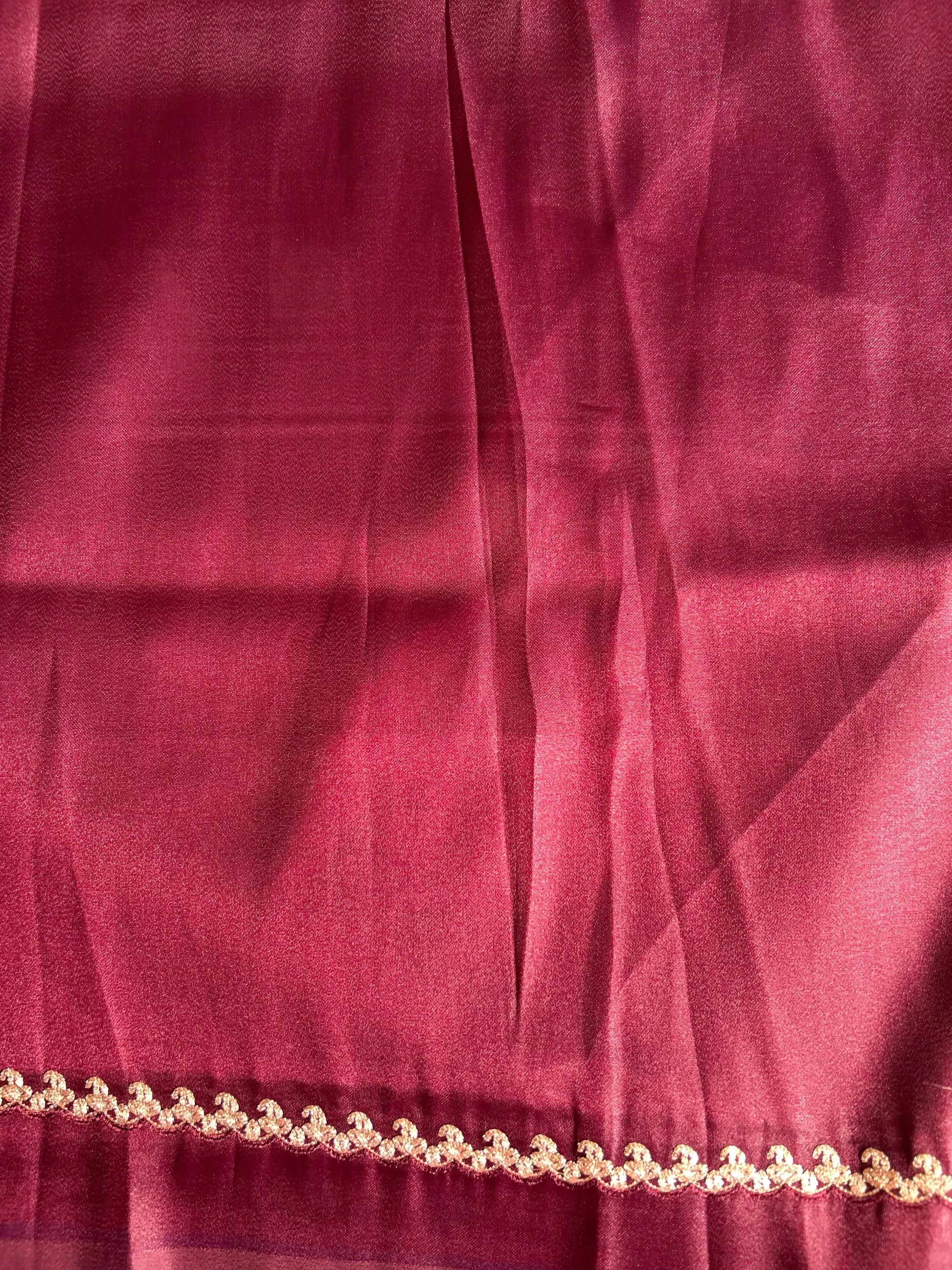 Maroon color 1gm Glass Tissue designer saree with embroidery work Mandira Silks