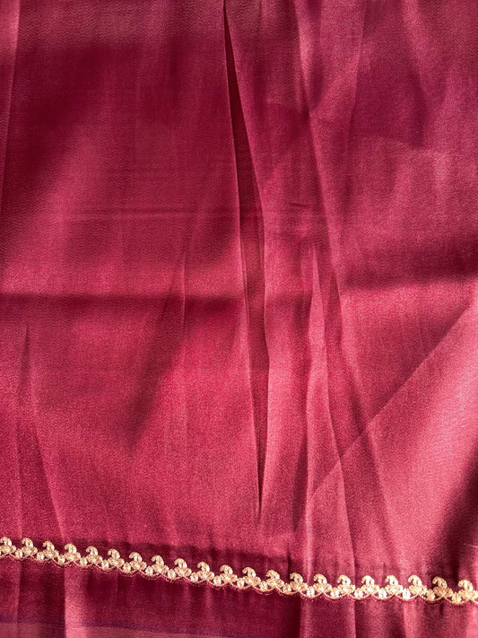 Maroon color 1gm Glass Tissue designer saree with embroidery work Mandira Silks