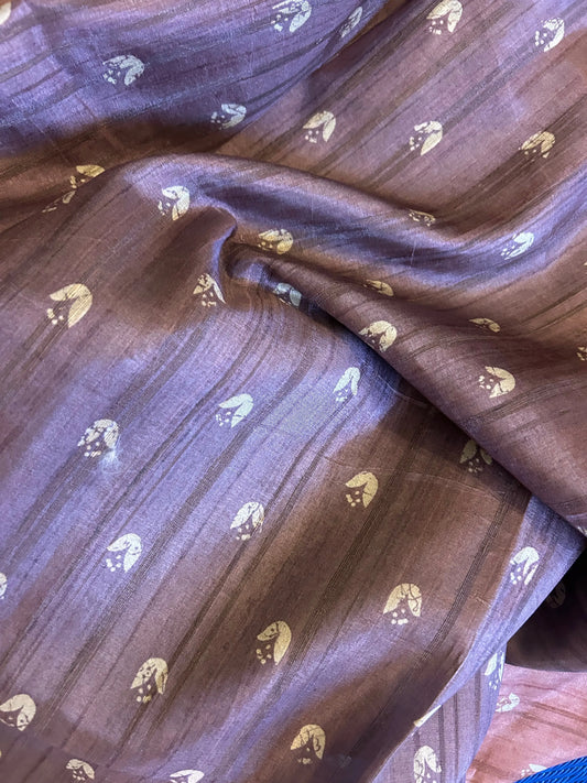 Purple Color printed Tussar Saree with Kantha Stitch work Mandira Silks