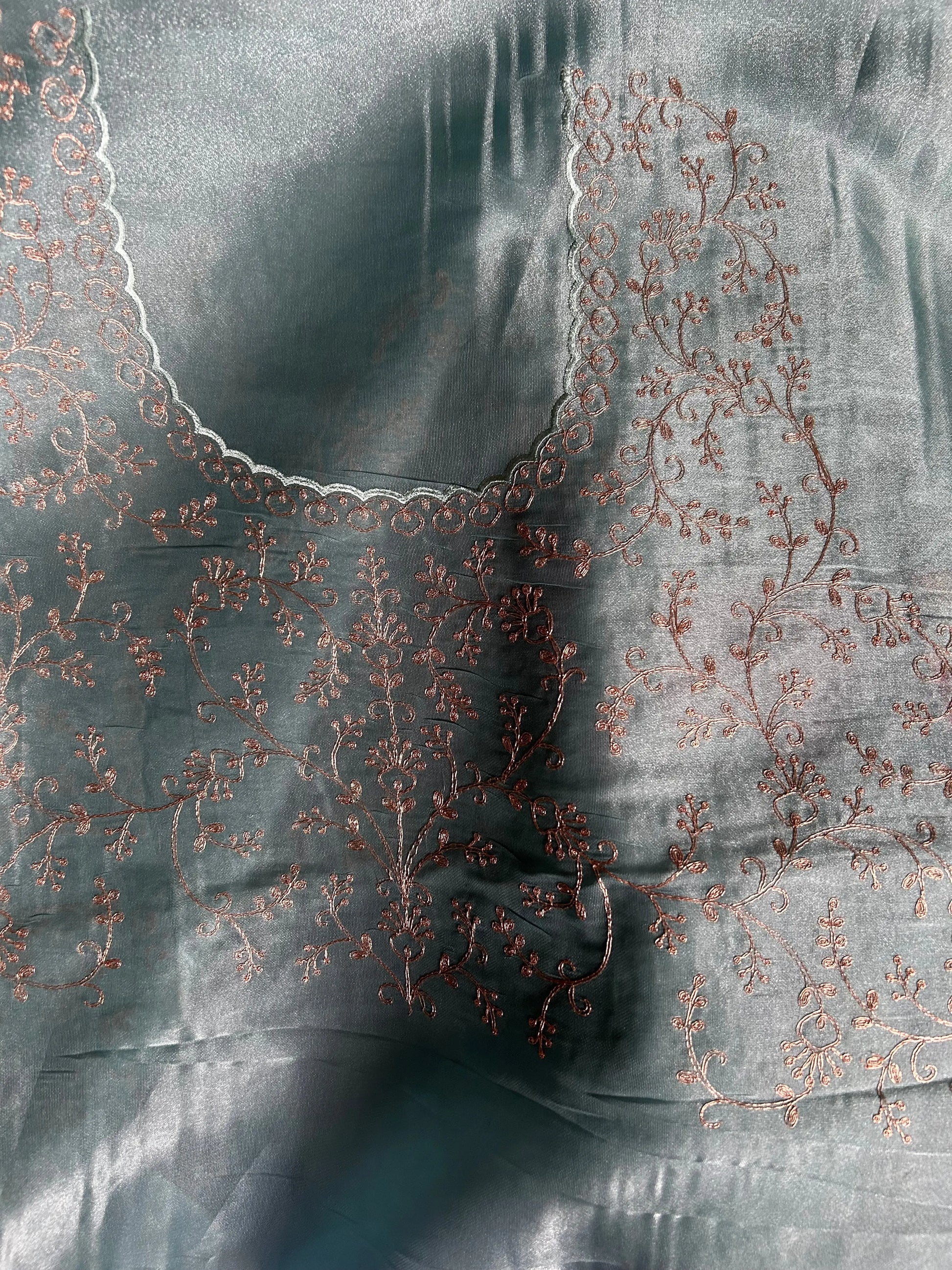 Light blue color 1gm Glass Tissue designer saree with Embroidery thread work Mandira Silks