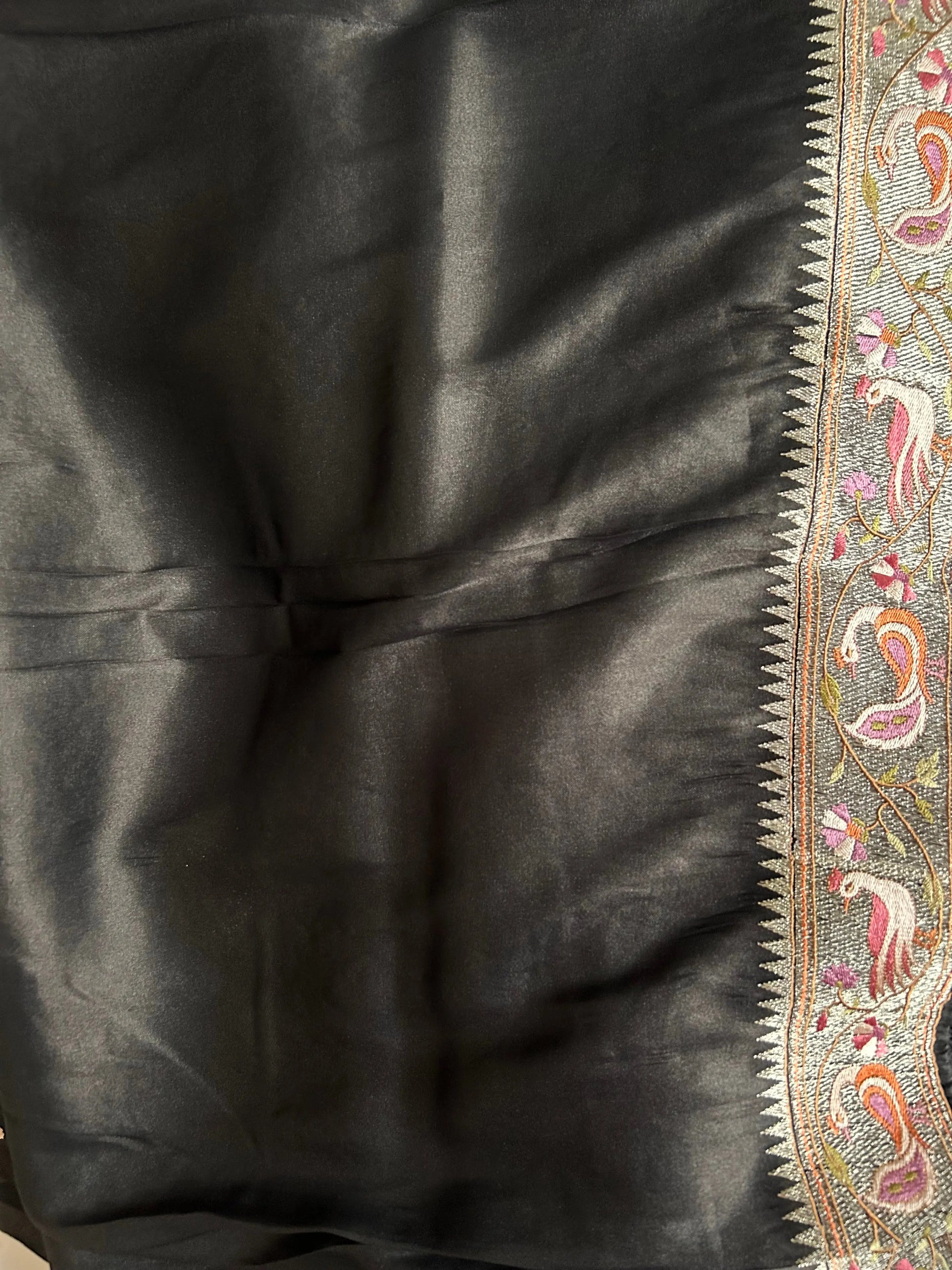 Black Color 1gm Glass Tissue designer saree with silver embroidery work Mandira Silks
