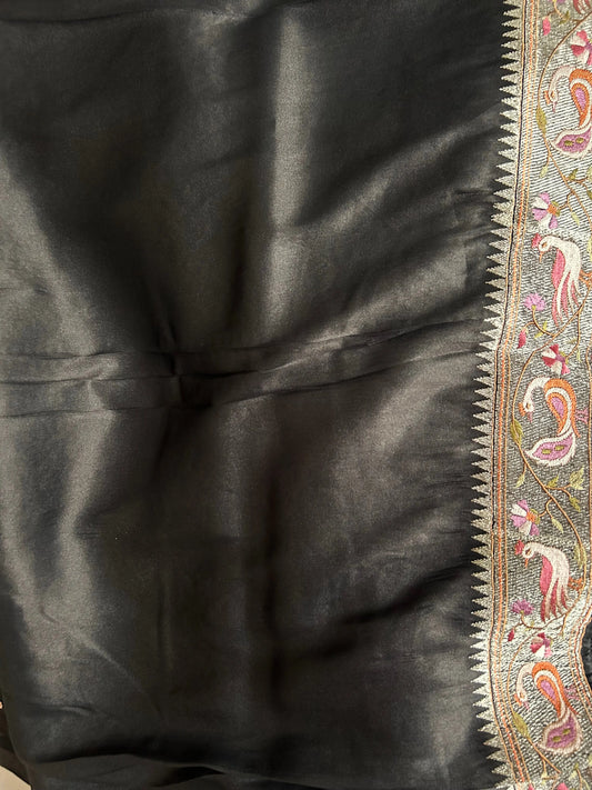 Black Color 1gm Glass Tissue designer saree with silver embroidery work Mandira Silks