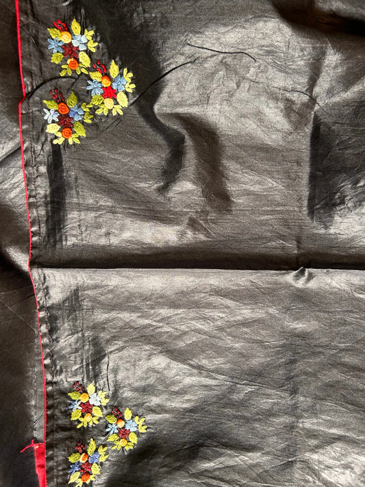 Black color Tussar saree with kantha stich Mandira Silks