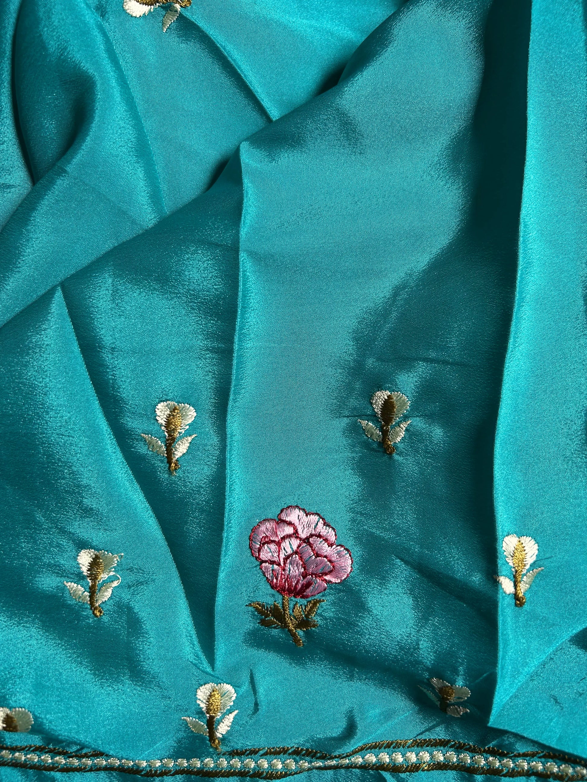 Blue Color crepe silk saree with embroidery work Mandira Silks