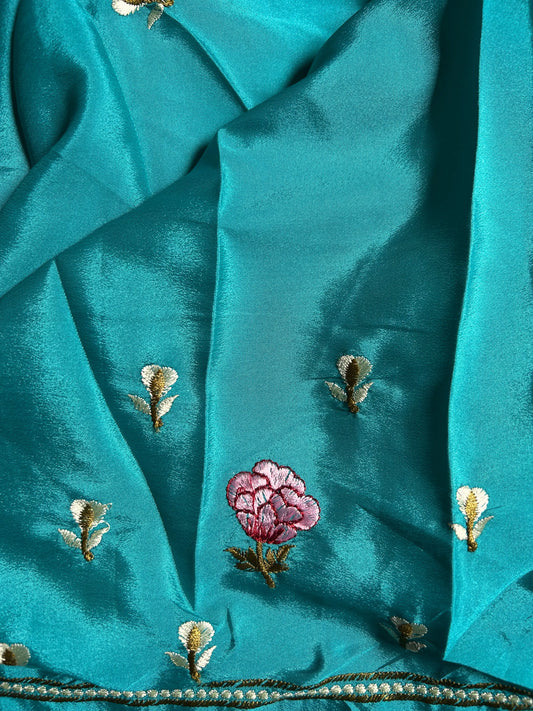 Blue Color crepe silk saree with embroidery work Mandira Silks