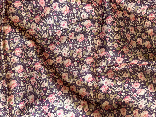 Purple color Dabu Tussar Saree with embroidery work and floral print on border and pallu Mandira Silks