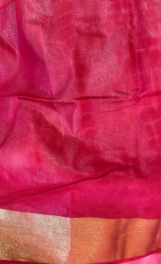 White and Red Color Shibori Tie and Die pattern Semi Tussar Saree Mandira Silks
