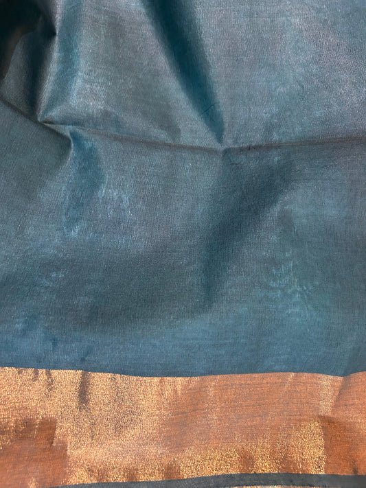 Peacock Blue Color Shibori Tie and Die pattern Semi Tussar Saree Mandira Silks